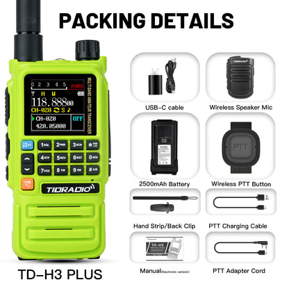 TIDRADIO TD-H3 Plus 5W High Power Ham GMRS Unlocked Receiver Global Repeater Bluetooth Air Band Long Range Wireless Programming AM FM airband  Wireless  Portable Radio with Upgradable firmware
