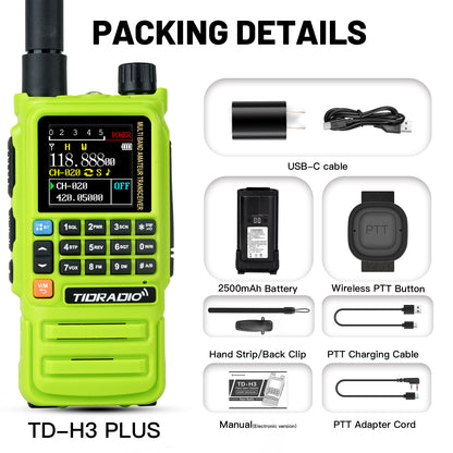 TIDRADIO TD-H3 Plus 5W High Power Ham GMRS Unlocked walkie-talkie Receiver Global Repeater Bluetooth Air Band Long Range Wireless Programming AM FM airband  Wireless  Portable Radio with Upgradable firmware