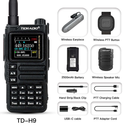 TIDRADIO TD-H9 10W Ham & GMRS Handheld Radio — Unlocked, APRS & GPS Tracker, Spectrum Analyzer, 128MB Large Memory, SMS Texting, Customizable Screen, Global Repeater Compatible, Bluetooth, AM Airband, Programmable, Long-Range, Upgradable Firmware
