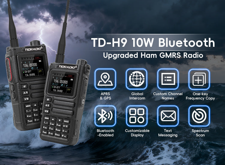 TIDRADIO TD-H9 Multi Band VHF UHF Ham GMRS Unlocked Two Way Radio APRS Bluetooth GPS Text Messaging Aviation Band Scanner NOAA Weather Alerts USB C Rechargeable Battery Spectrum