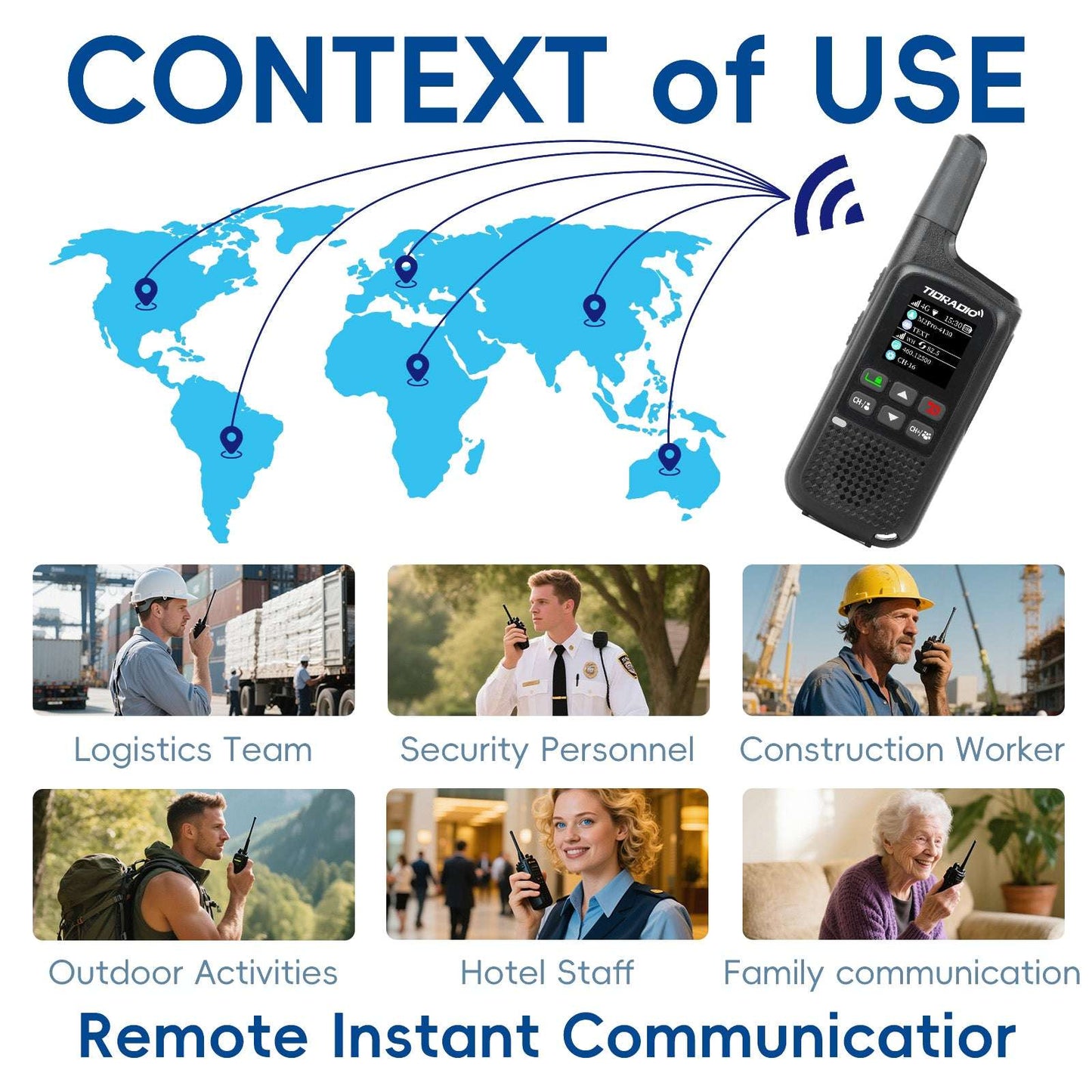 TIDRADIO TD-M2 PR Global Walkie Talkie, Long Range 4G Cellular Network PoC Radios + FRS, Dual-Mode-Standby-PTT SIM Card Included