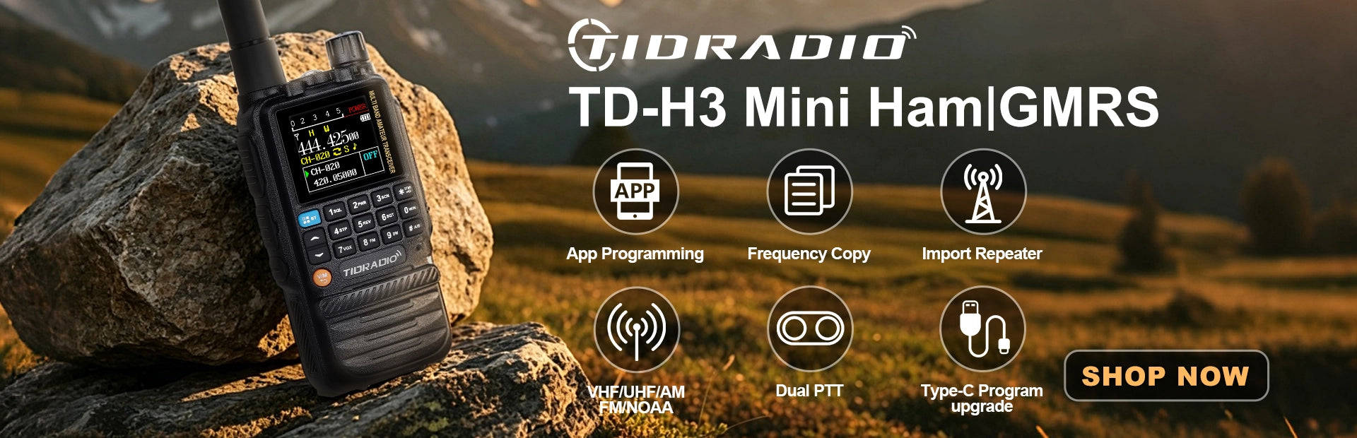 TIDRADIO TD H3 Ham GMRS Radio Long Range Walkie Talkies Bluetooth APP Programming Air Band NOAA Weather 2500mAh 2 Pack