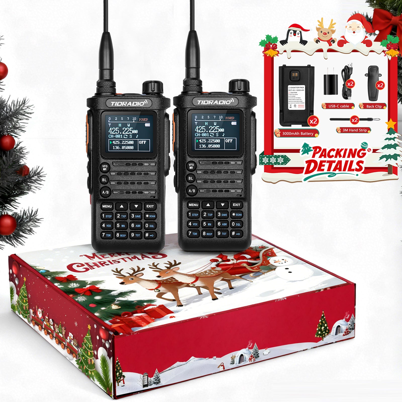 TIDRADIO TD H8 3rd Gen Ham GMRS Unlocked Multi-Band Two Way Radio with AirBand  & Christmas gift box,  USB-C Charging,2500mAh Battery, One Key Frequency Match, DTMF FM AM NOAA VOX SCAN  ,Walkie Talkies