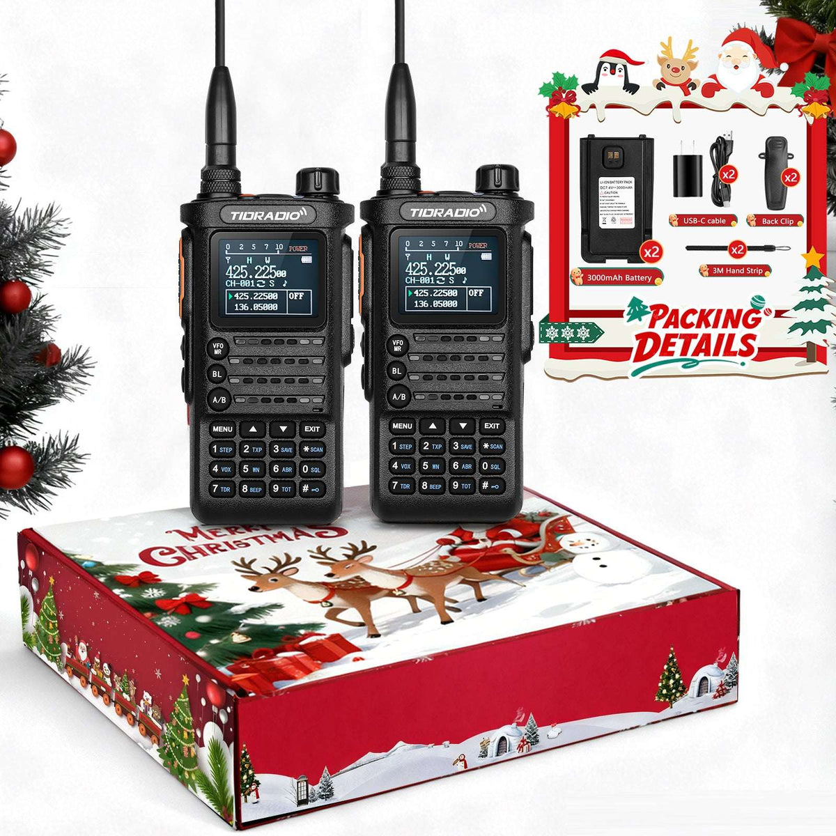 TIDRADIO TD H8 3rd Gen Ham GMRS Unlocked Multi-Band Two Way Radio with AirBand  & Christmas gift box,  USB-C Charging,2500mAh Battery, One Key Frequency Match, DTMF FM AM NOAA VOX SCAN  ,Walkie Talkies