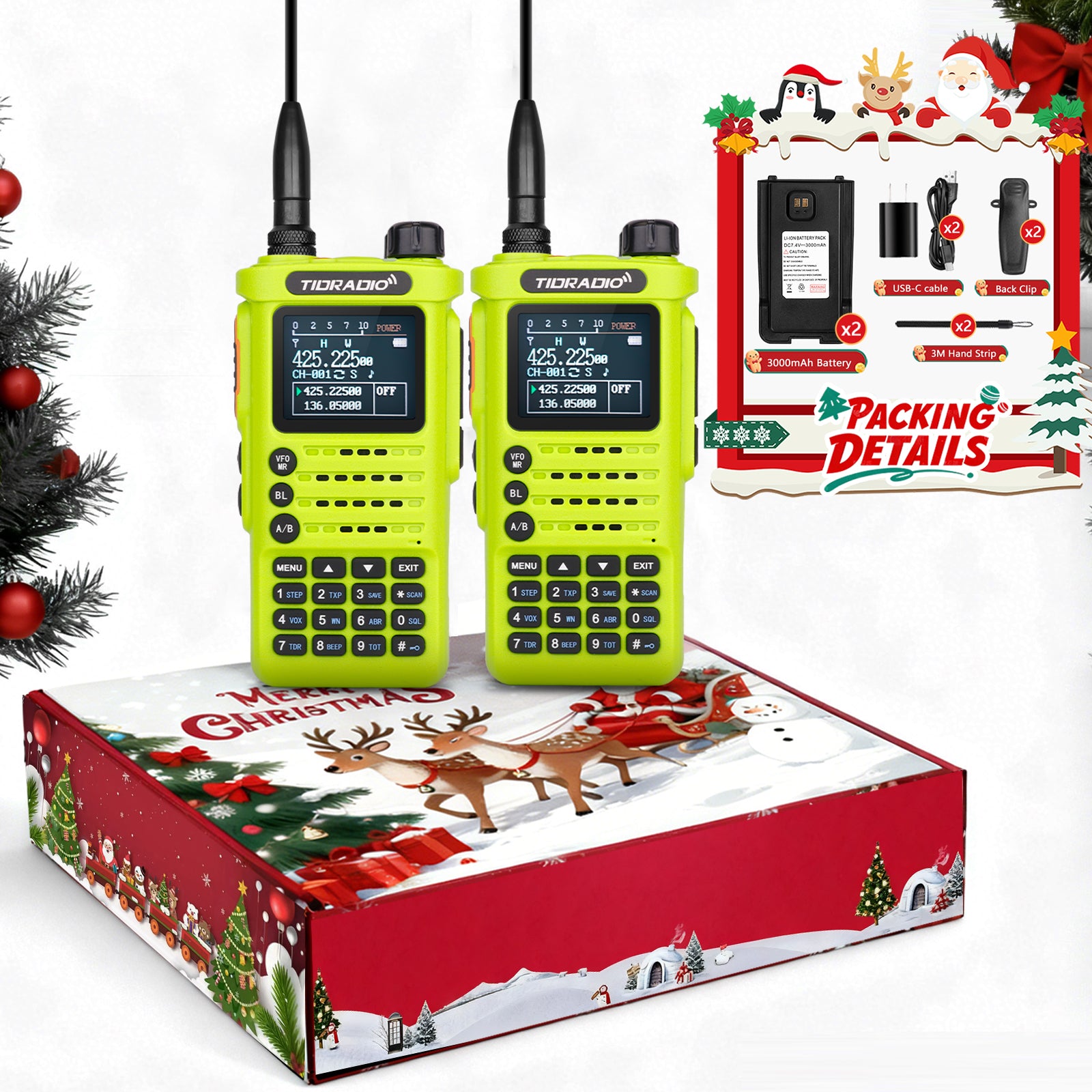 TIDRADIO TD H8 3rd Gen Ham GMRS Unlocked Multi-Band Two Way Radio with AirBand  & Christmas gift box,  USB-C Charging,2500mAh Battery, One Key Frequency Match, DTMF FM AM NOAA VOX SCAN  ,Walkie Talkies