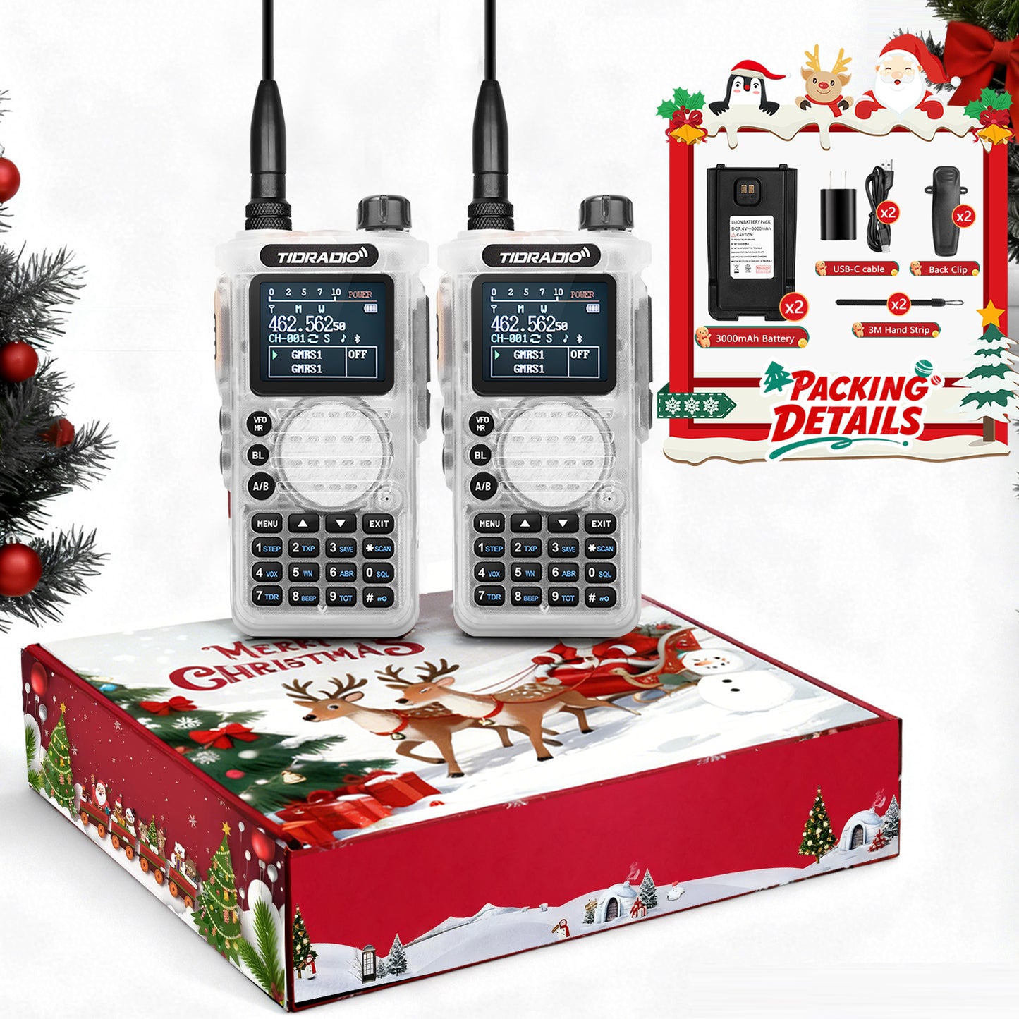 TIDRADIO TD H8 3rd Gen Ham GMRS Unlocked Multi-Band Two Way Radio with AirBand  & Christmas gift box,  USB-C Charging,2500mAh Battery, One Key Frequency Match, DTMF FM AM NOAA VOX SCAN  ,Walkie Talkies