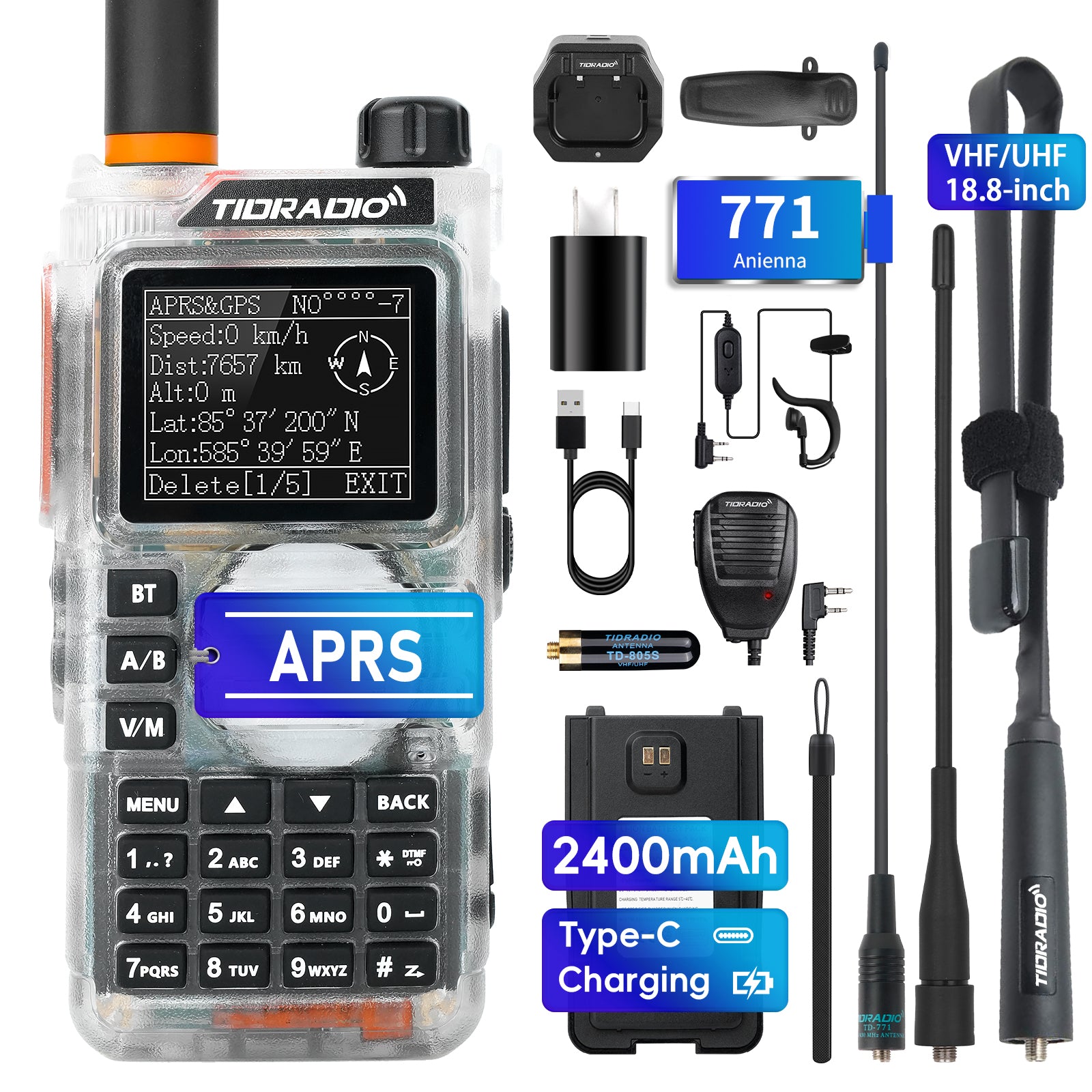 TIDRADIO TD H9 Walkie Talkie 2 Way Radio 10W UHF VHF APRS GPS Spectrum Analyzer 128MB Memory SMS Texting Bluetooth Long Range Programmable