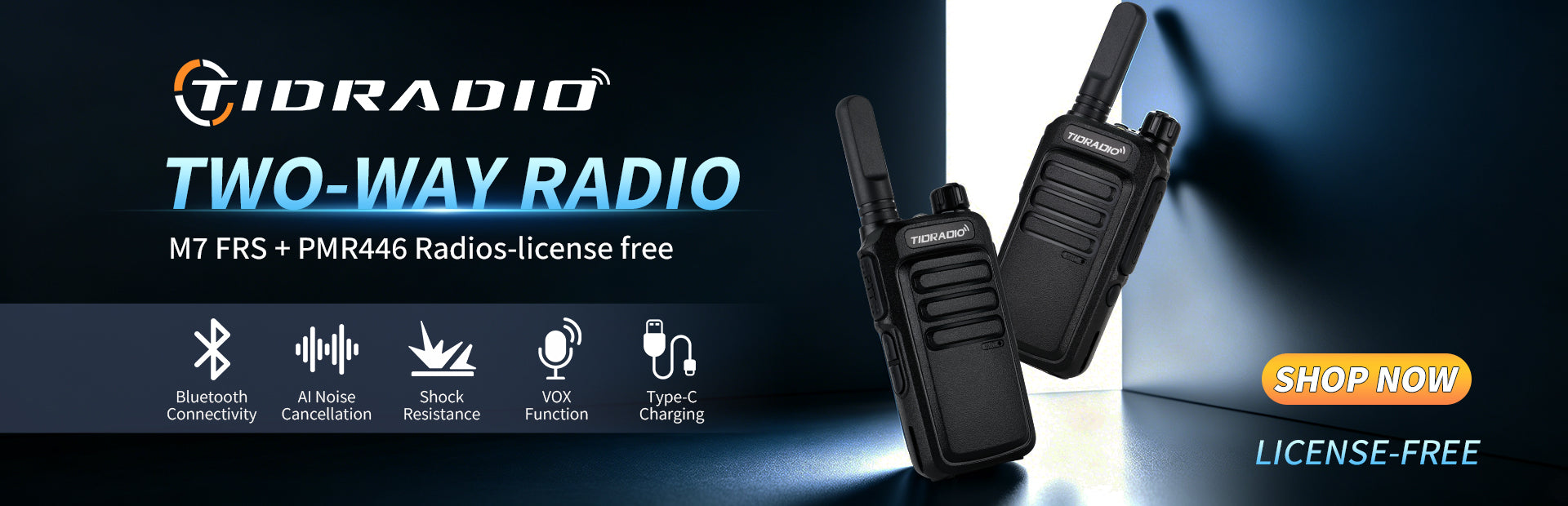 TIDRADIO TD M7 FRS PMR446 Two Way Radio Bluetooth AI Noise Cancellation VOX USB C Charging 2500mAh Battery Rugged Design Clear Communication