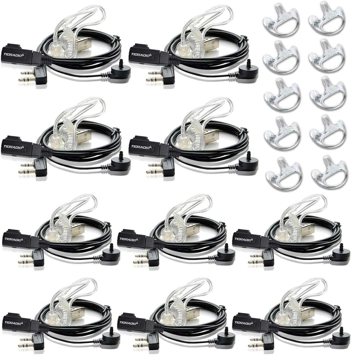 TIDRADIO Walkie Talkie Earpiece with Mic (Includes Earmolds and Ear Buds) 2 Pin Acoustic Tube Headset TD-M8s TD-V2 Retevis H-777 RT21 RT22 RT68 Baofeng UV-5R BF-888S 2 Way Radio