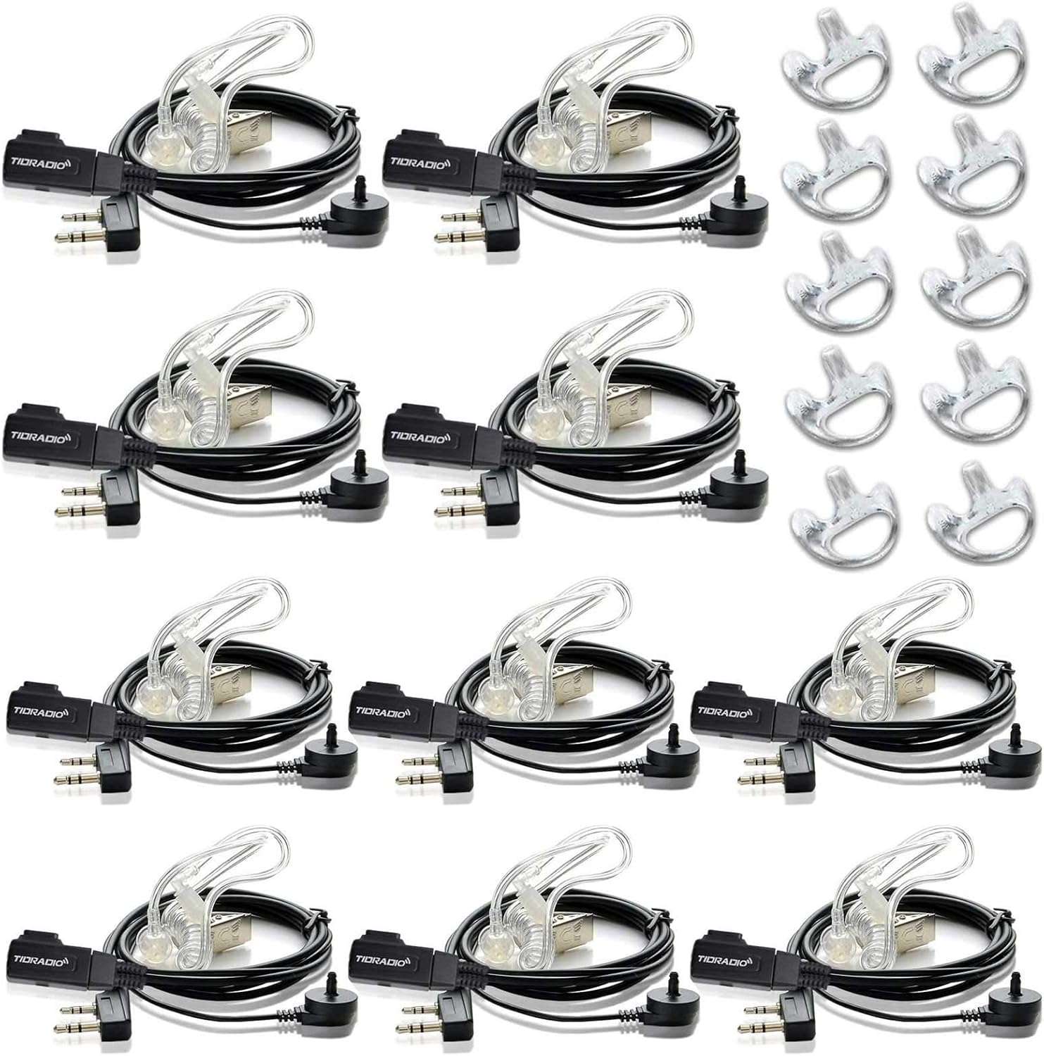 TIDRADIO Walkie Talkie Earpiece with Mic (Includes Earmolds and Ear Buds) 2 Pin Acoustic Tube Headset TD-M8s TD-V2 Retevis H-777 RT21 RT22 RT68 Baofeng UV-5R BF-888S 2 Way Radio
