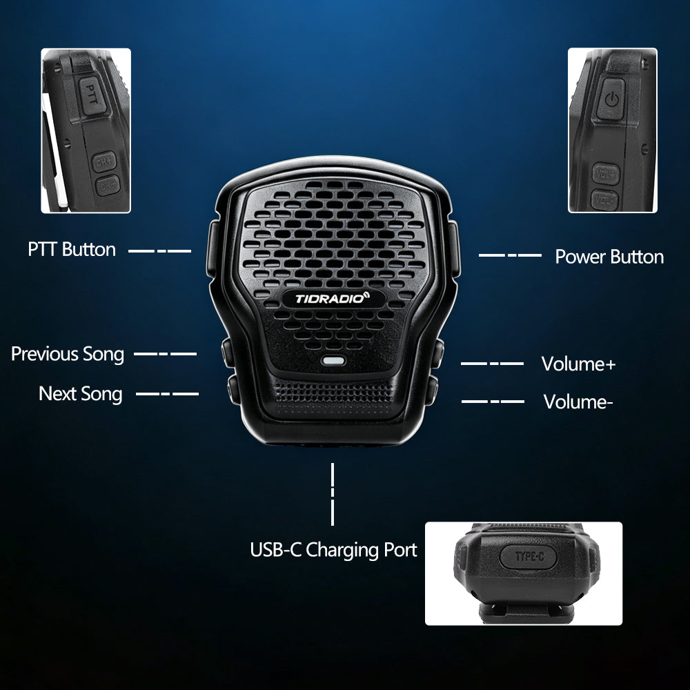 TIDRADIO Wireless Speaker Mic with Programmer Adapter,for 2-Pin K-Port GMRS/Ham Radio TD-H9 H3 Plus Baofeng UV-5R Mini 5RM GM-15PRO UV-32 888S RT22 Walkie Talkies Accessories,Zello APP,USB-C Charging
