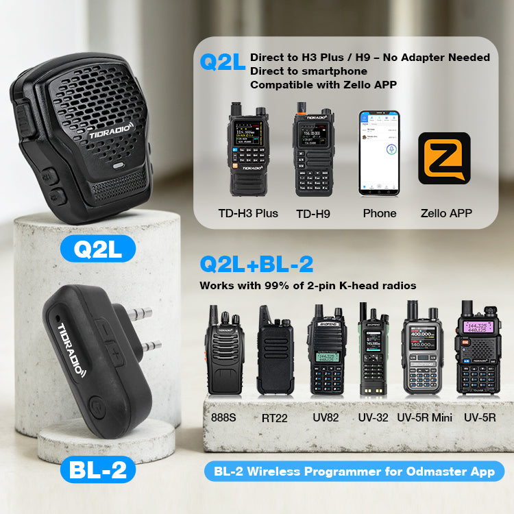 TIDRADIO Wireless Speaker Microphone with Programmer Adapter 2 Pin K Port for GMRS Ham Radio TD H9 H3 Plus Baofeng UV 5R Mini 5RM GM 15PRO UV 32 888S RT22 Walkie Talkie Zello APP USB C Charging Accessory