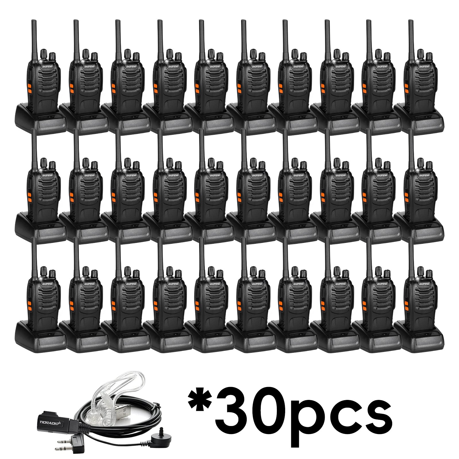 Tidradio TD-V2 (30 Packs) 2 Way Radios Walkie Talkies Long Range Hand Free with Flashilght Rechargeable for Business or Family 