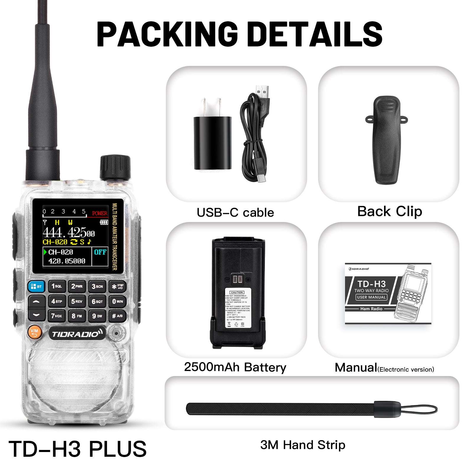 Upgraded TIDRADIO H3 Plus Ham GMRS Unlocked Global Repeater Bluetooth Answerphone Air Band Long Range Wireless Programming AM airband  Wireless  Portable Radio with Upgradable firmware