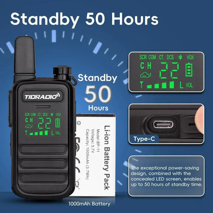 tidradio td m11 plus bluetooth programmable walkie talkies long range family camping hiking