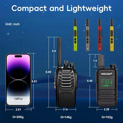 tidradio td m11 plus bluetooth programmable walkie talkies long range family camping hiking