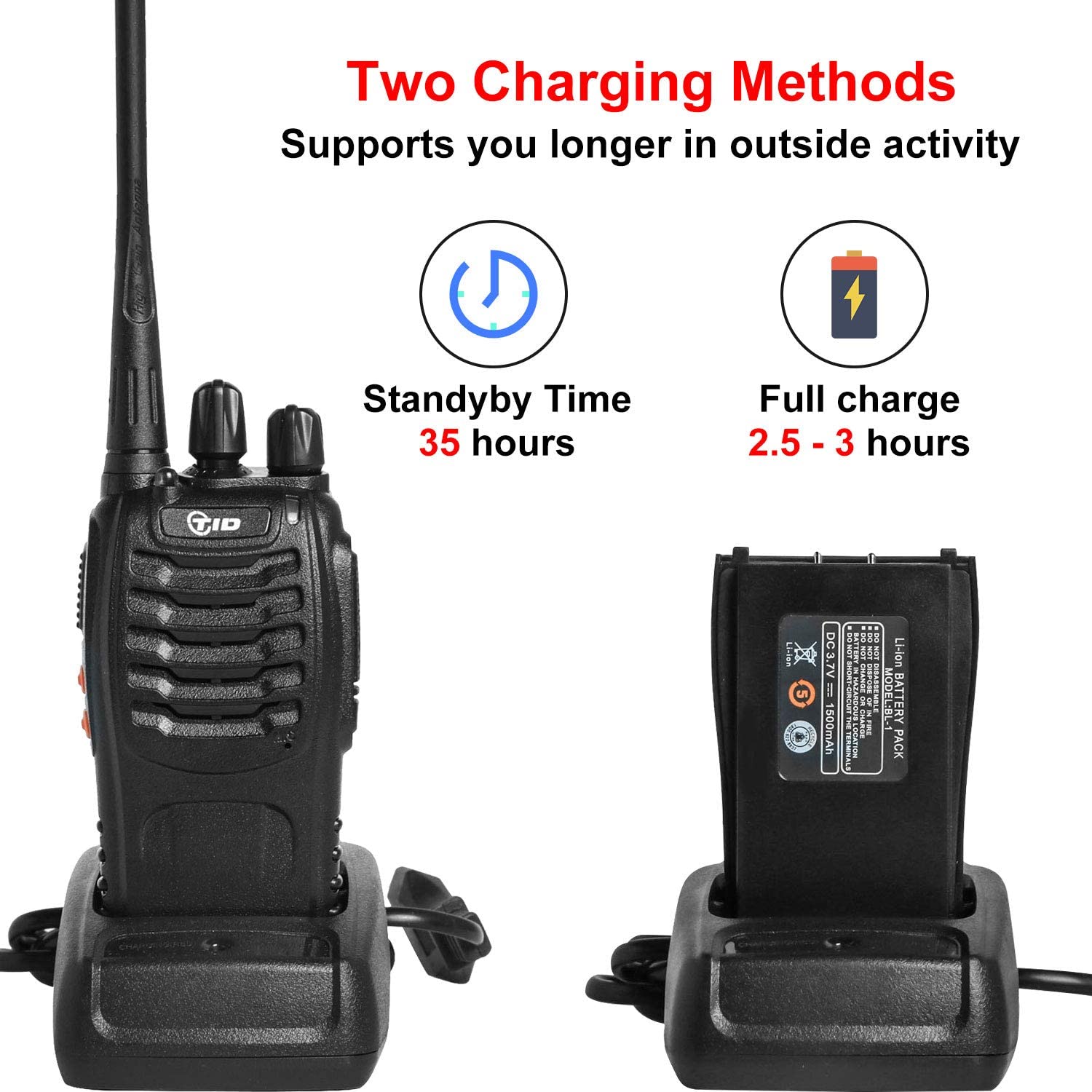 TIDRADIO TD-V2 Walkie Talkies for Adults with Earpiece Way Radios Walkie Talkies Long Range Hand Free with Flashilght Two Way Radio Rechargeable for - 2