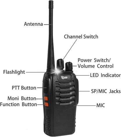 Tidradio TD-V2 (20 Packs) 2 Way Radios Walkie Talkies Long Range Hand Free with Flashilght Rechargeable for Business or Family 